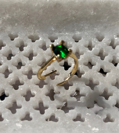 Anti-Tarnish Gold Plated Adjustable Green Solitaire Style Zircon Ring