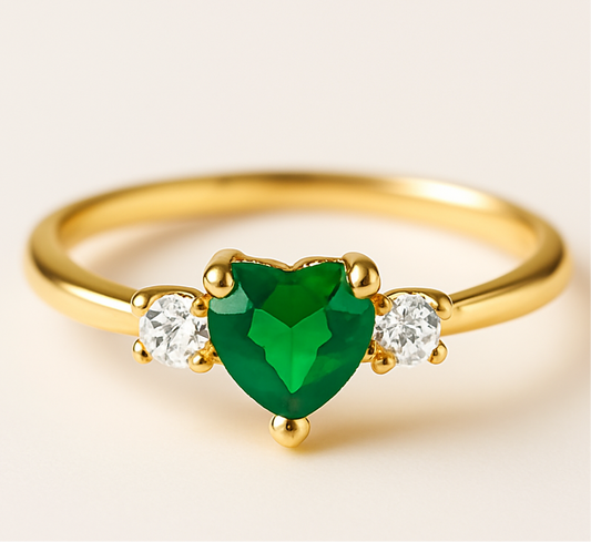 Green Heart Gemstone Adjustable Ring