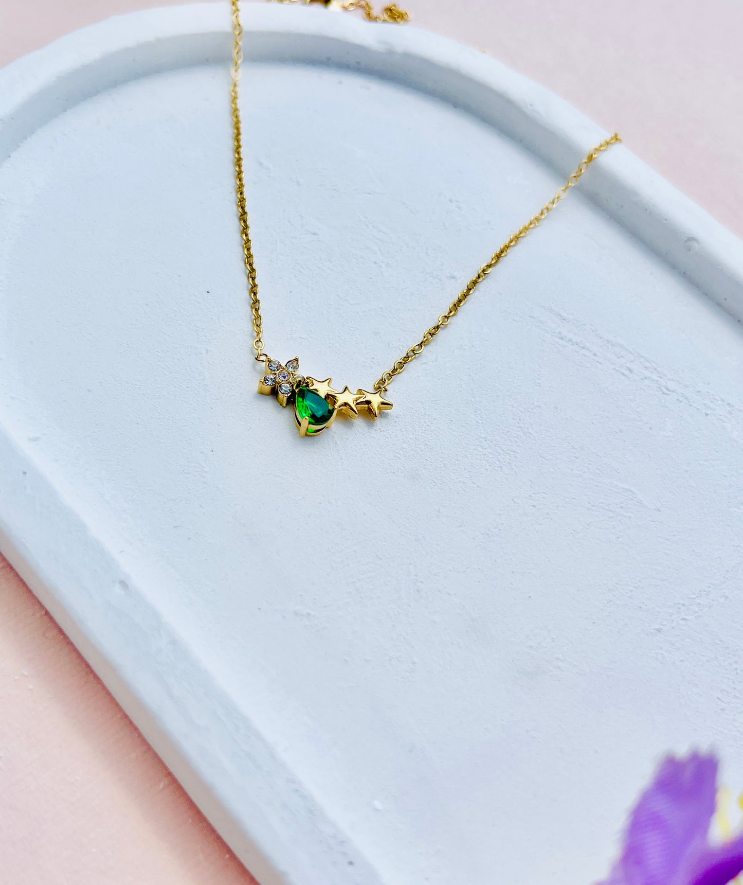 Starlit Emerald Charm Necklace