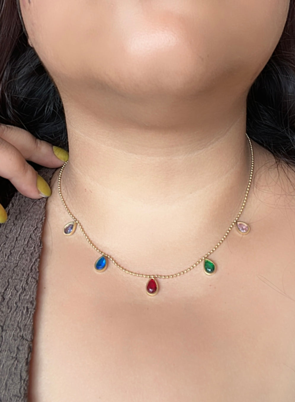 Anti Tarnish Multi Colour Stone Necklace