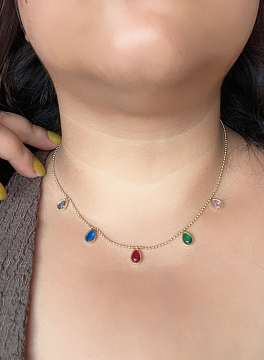 Anti Tarnish Multi Colour Stone Necklace