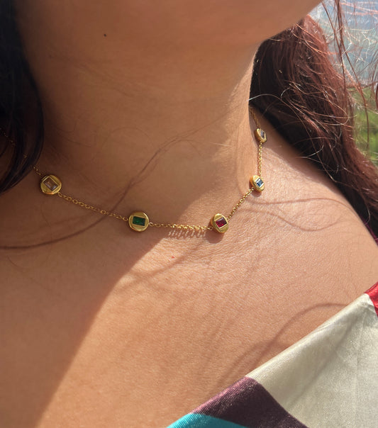 Anti Tarnish Gold Plated Necklace with Multi Colour Charms