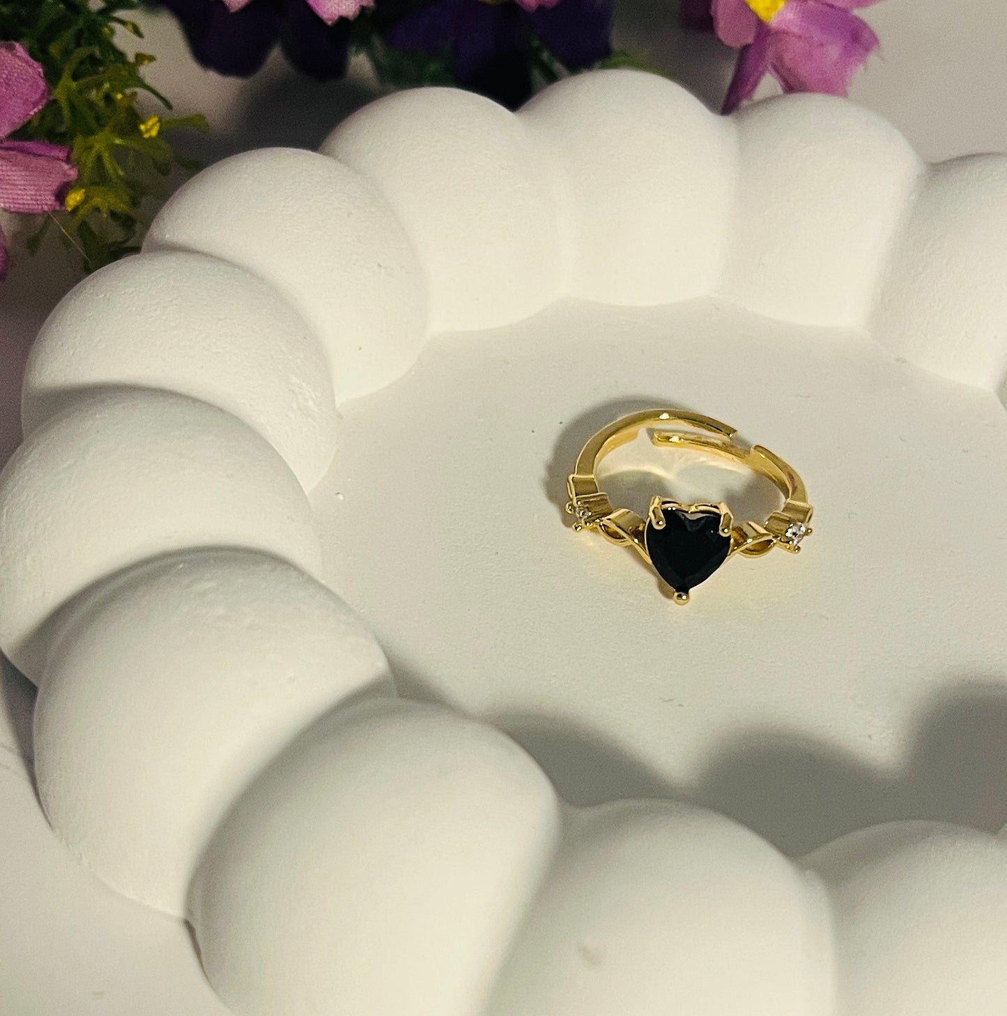 Crown Black Heart Gemstone Ring
