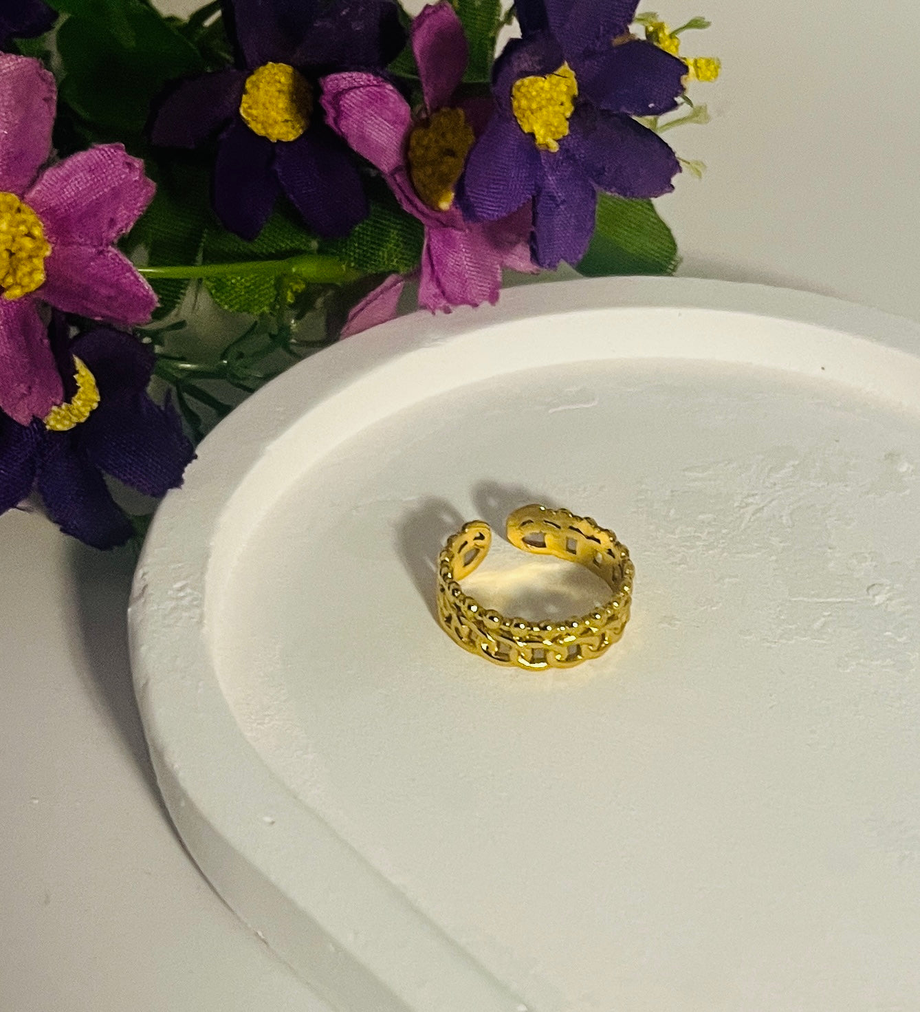 Anti tarnish Adjustable Double Layer chain Ring