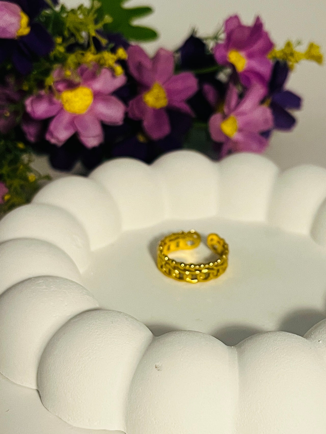 Anti tarnish Adjustable Double Layer chain Ring