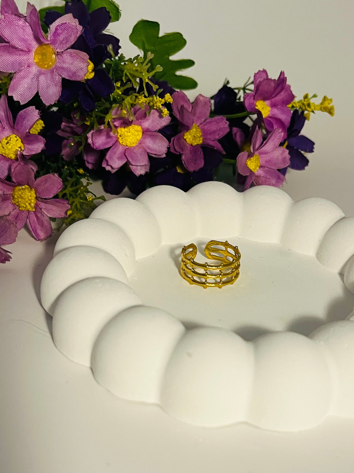 Anti tarnish Adjustable Three Tier Band Ring