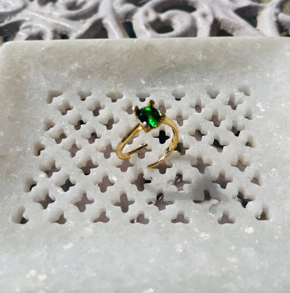 Anti-Tarnish Gold Plated Adjustable Green Solitaire Style Zircon Ring