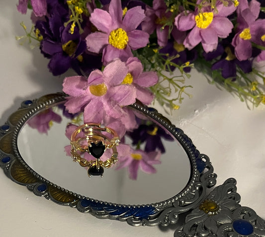 Crown Black Heart Gemstone Ring