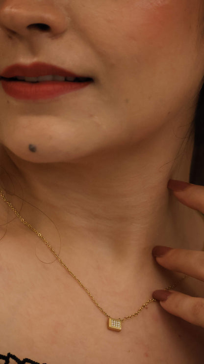 Geometric Pave Crystal Bar Gold-Tone Necklace