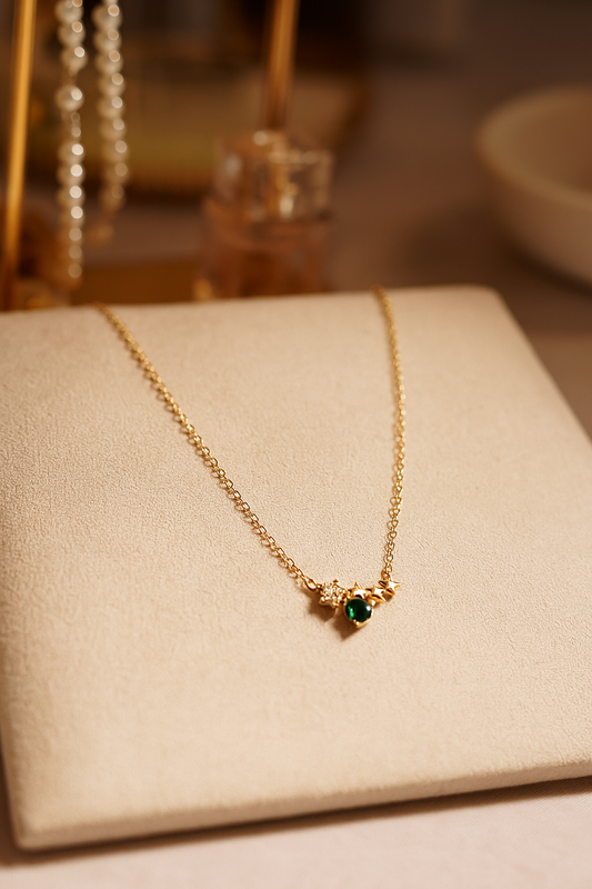 Starlit Emerald Charm Necklace