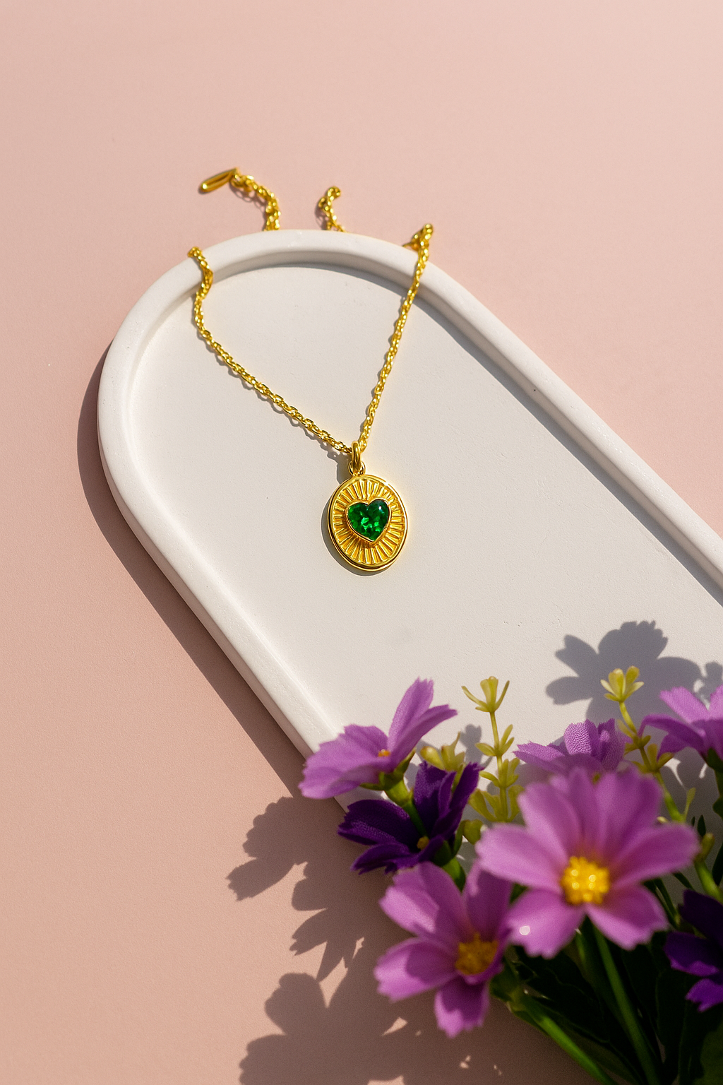 Oval Heart Stone Pendant Chain
