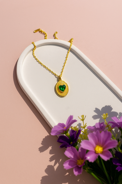 Oval Heart Stone Pendant Chain