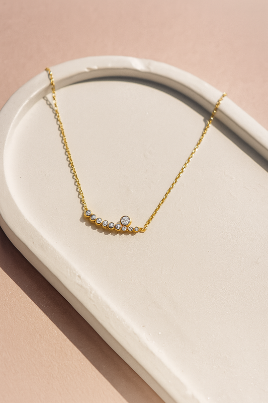 Curved Pearl and Pave Crystal Bar Gold-Tone Necklace