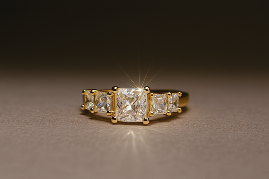Stunning Gold-Tone Solitaire Adjustable Ring with Pave Set Band