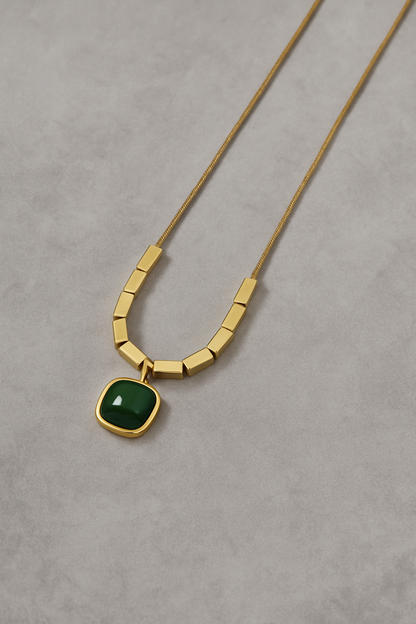 Anti Tarnish Gold Plated Necklace with Emeral Locket