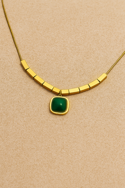 Anti Tarnish Gold Plated Necklace with Emeral Locket
