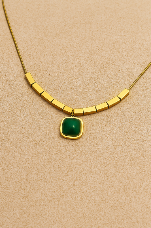 Anti Tarnish Gold Plated Necklace with Emeral Locket