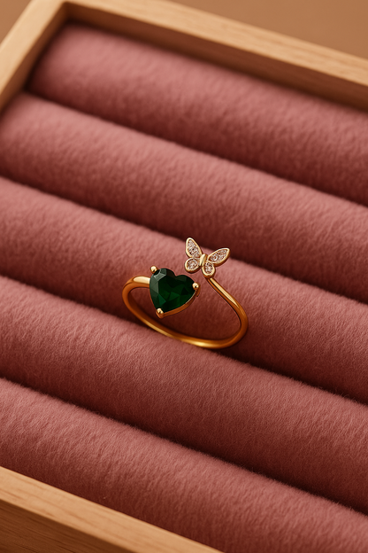 Butterfly and Heart zircon Ring