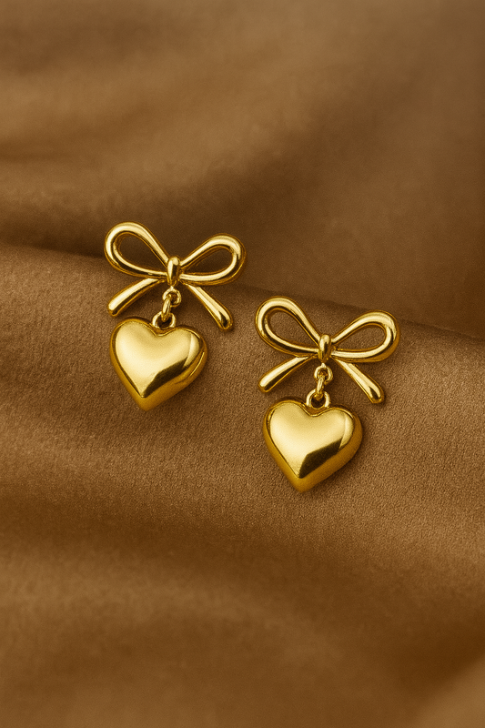 Bow And Heart Drop Earrings