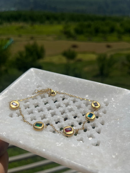 Anti Tarnish Gold Plated Necklace with Multi Colour Charms