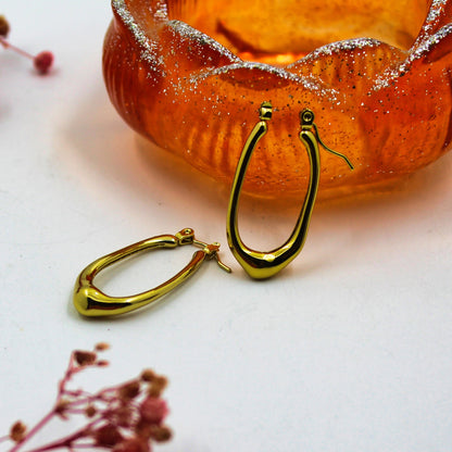 Anti-Tarnish Gold Plated Oval Hoop Earrings
