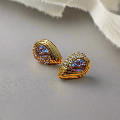 Anti-Tarnish Gold Plated AD Leaf Tops with Gemstone