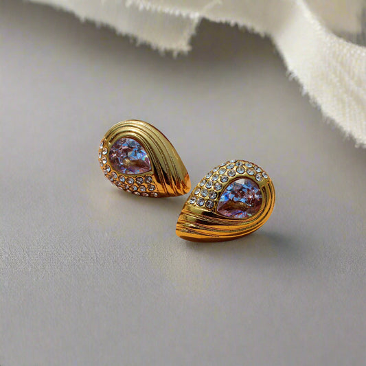 Anti-Tarnish Gold Plated AD Leaf Tops with Gemstone