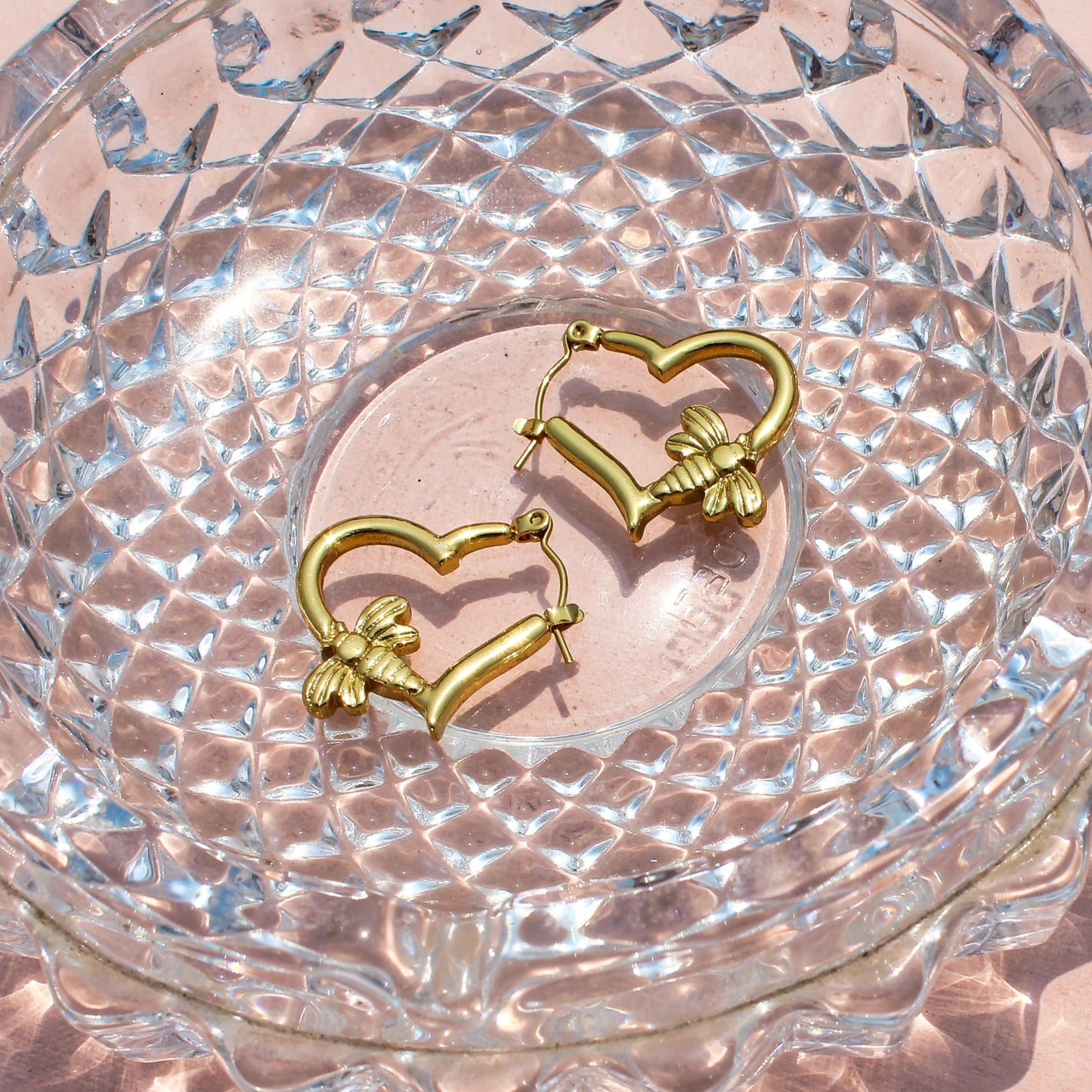Anti-Tarnish Gold Plated Honeybee Heart Hoop Earrings