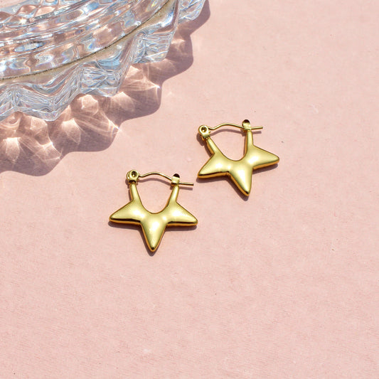 Anti-Tarnish Gold Plated Star Hoop Earrings