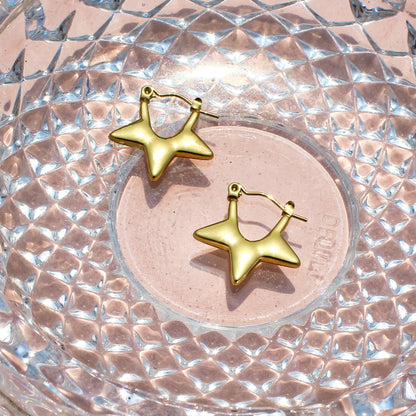 Anti-Tarnish Gold Plated Star Hoop Earrings