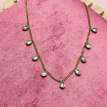 Anti Tarnish Gold Plated Necklace with Multi Gemstone Charms