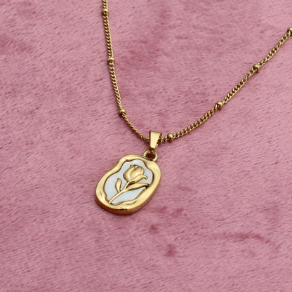 Anti Tarnish Gold Plated Necklace with Rose Embedded Pendant