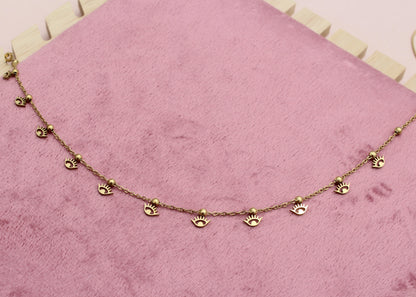 Anti Tarnish Gold Plated Necklace with Evil Eye Charms