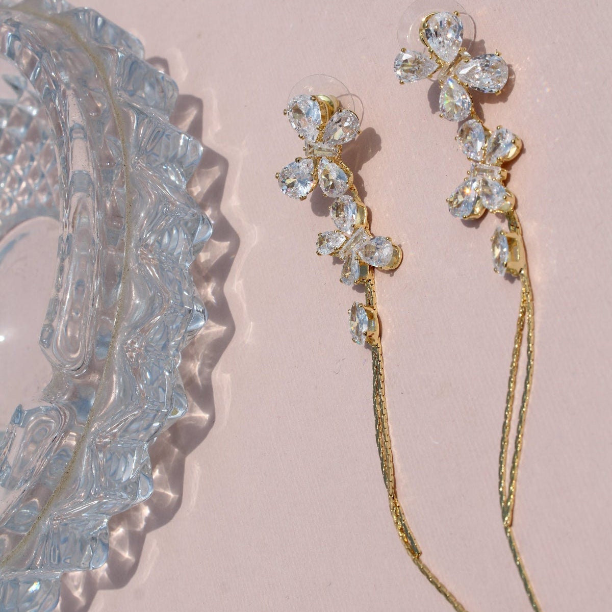 Anti-Tarnish Gold Plated Butterfly Crystal Danglers