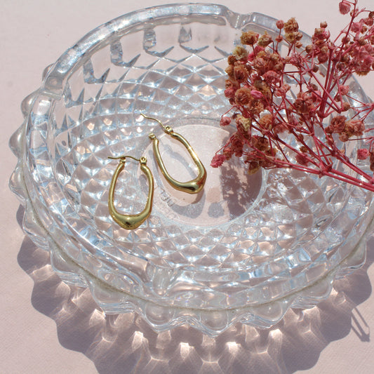 Anti-Tarnish Gold Plated Oval Hoop Earrings