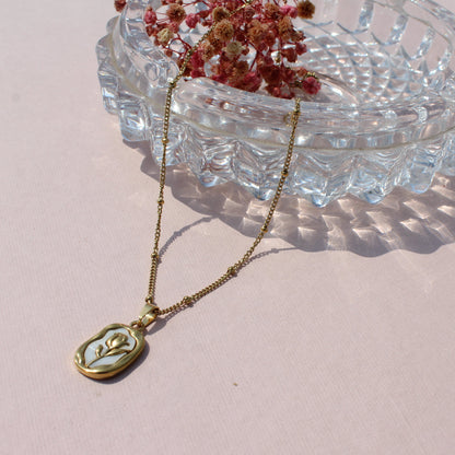 Anti Tarnish Gold Plated Necklace with Rose Embedded Pendant
