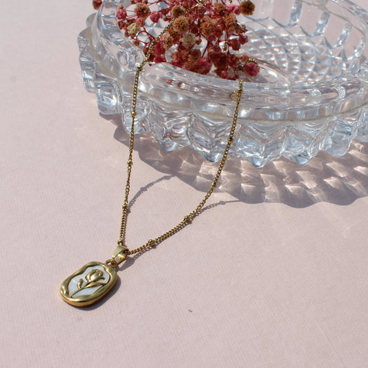 Anti Tarnish Gold Plated Necklace with Rose Embedded Pendant