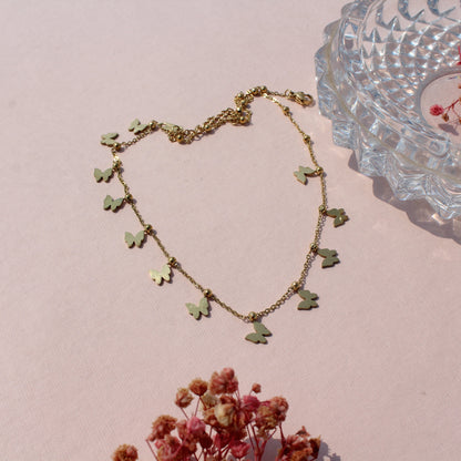 Anti Tarnish Gold Plated Minimal Necklace with Butterfly Charms