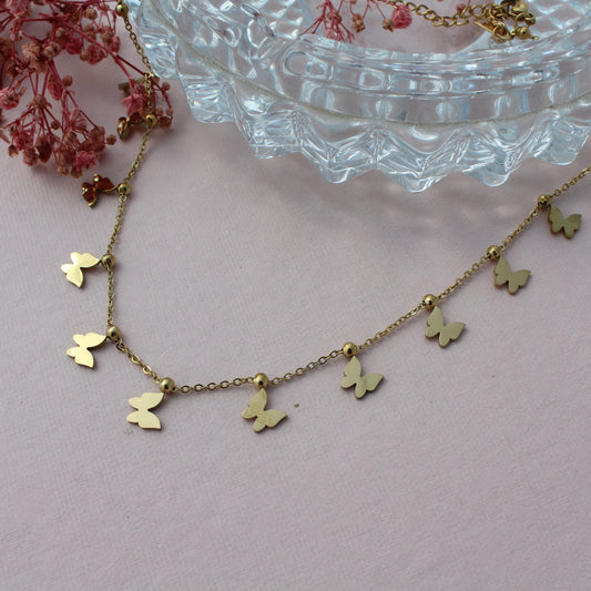 Anti Tarnish Gold Plated Minimal Necklace with Butterfly Charms