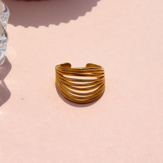 Anti-Tarnish Gold Plated Adjustable Multi Layer Band Ring