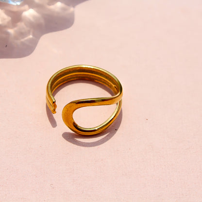 Anti-Tarnish Gold Plated Adjustable Band Ring Big - Emily