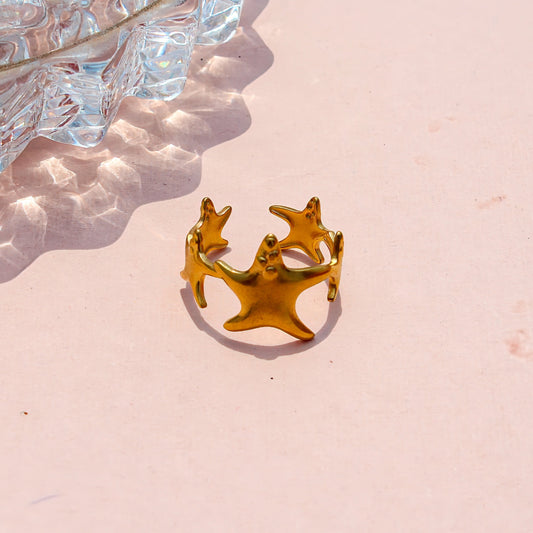Anti-Tarnish Gold Plated Adjustable Starfish Ring