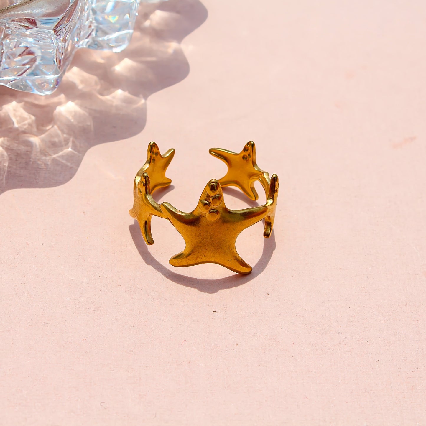 Anti-Tarnish Gold Plated Adjustable Starfish Ring