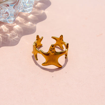 Anti-Tarnish Gold Plated Adjustable Starfish Ring