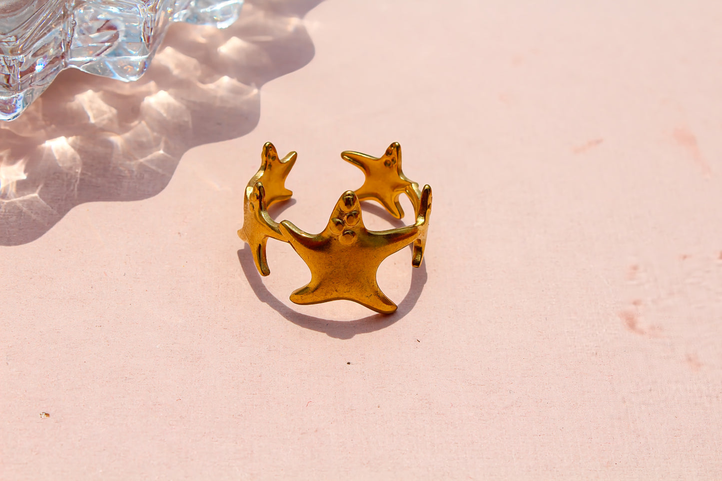 Anti-Tarnish Gold Plated Adjustable Starfish Ring