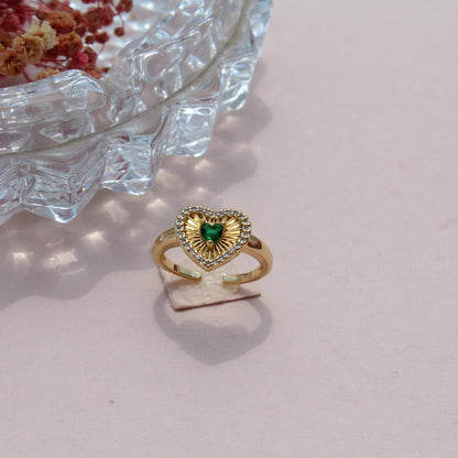 Anti-Tarnish Gold Plated Adjustable Green Heart Zircon Ring