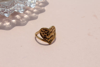 Anti-Tarnish Gold Plated Adjustable Flower Design on Heart Ring