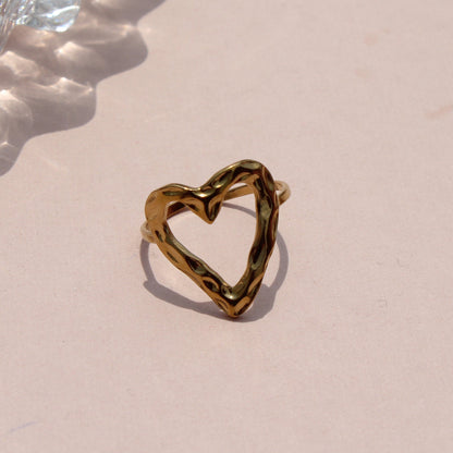 Anti-Tarnish Gold Plated Adjustable Heart Ring