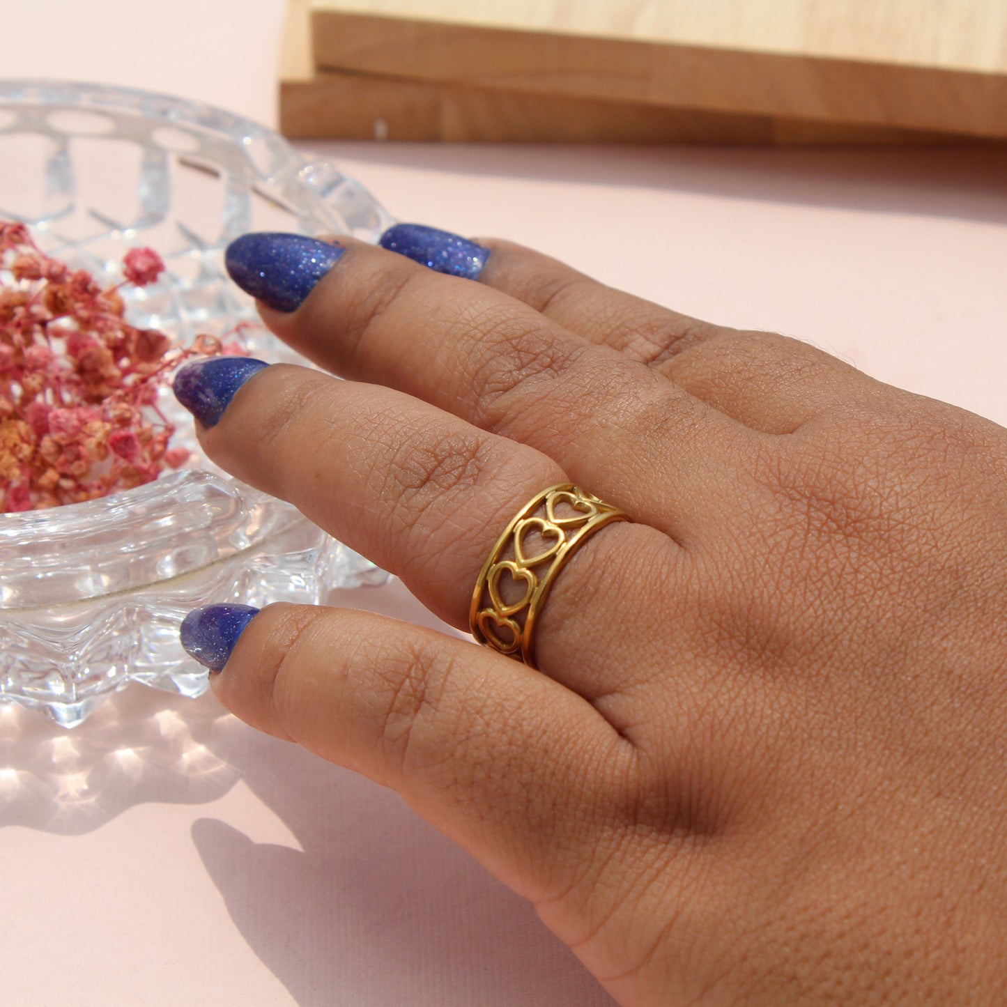 Anti-Tarnish Gold Plated Adjustable Hollow Heart Band