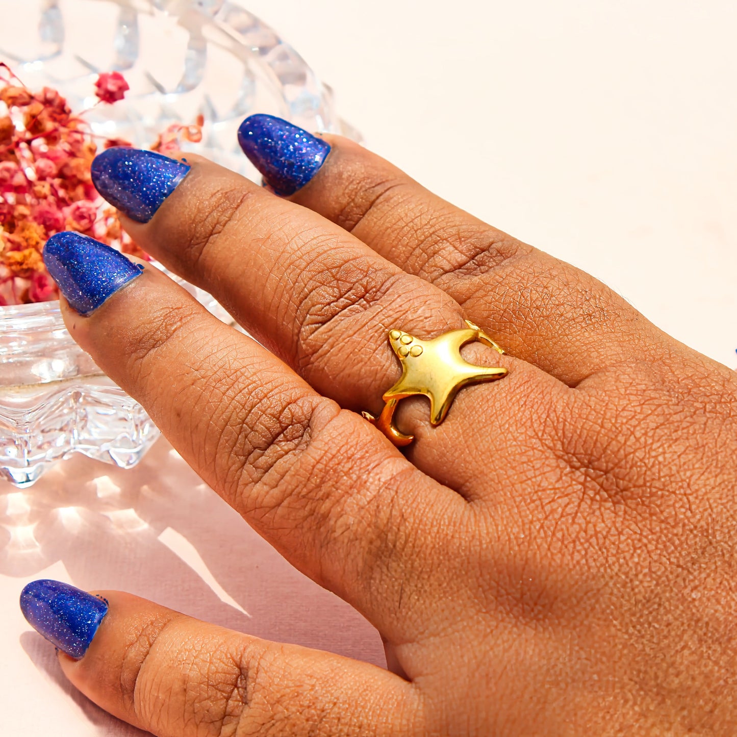 Anti-Tarnish Gold Plated Adjustable Starfish Ring